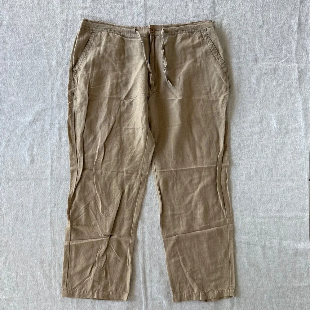 Cubavera Linen Blend Drawstring Pants Relaxed Beige Men Size XL Tall Coastal